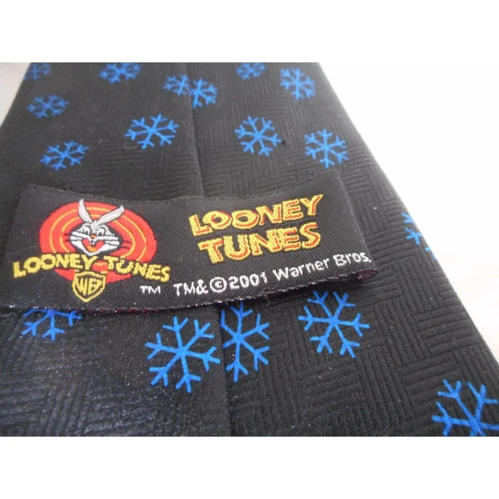 Vintage Looney Tunes Tazmania Devil with lights on black Christmas tie necktie